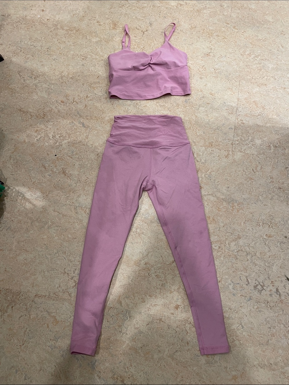 Beyond yoga Pink Two-Piece Active Set - Crop Tank & High-Waist Leggings